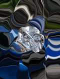 Metal liquid digital design with a magnetic blue/grey background